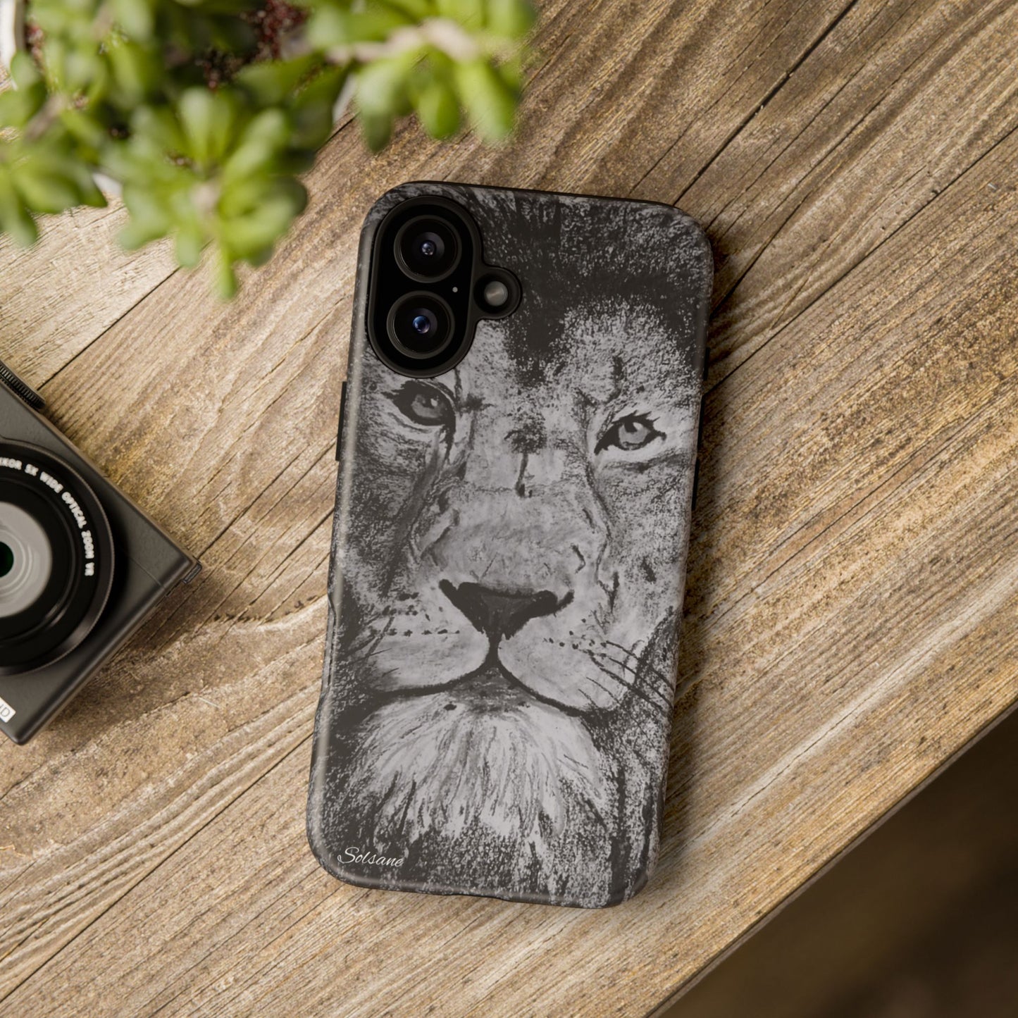 Lion Portrait Phone Case — Monochrome Wildlife Tough Protective Cover