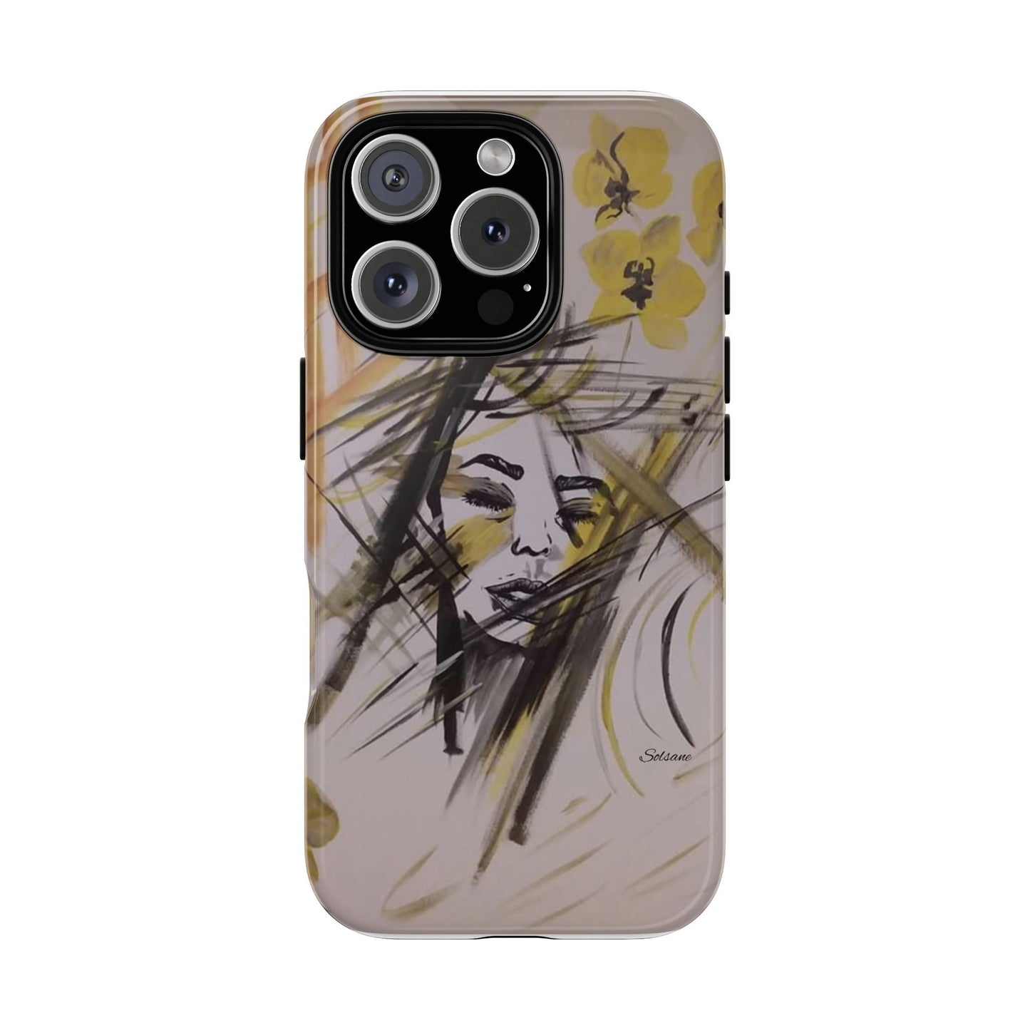 Coque de téléphone à portrait floral artistique - Dessin abstrait du visage avec un coup de pinceau