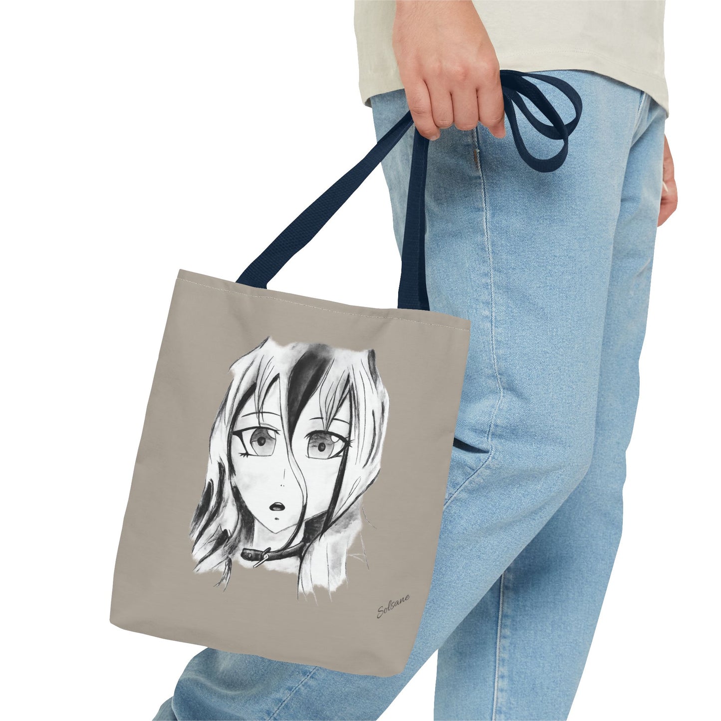 Sac en toile à croquis d’anime - Portrait de manga monochrome AOP