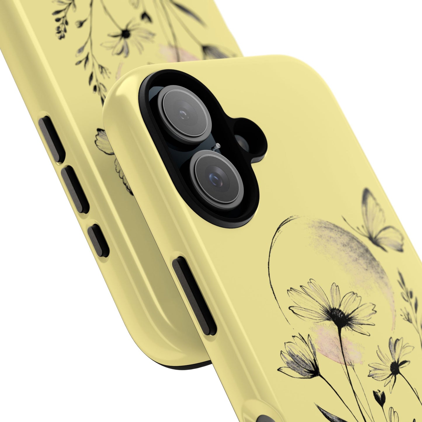 Coque de téléphone papillon fleurie jaune — Housse de protection pour smartphone résistante