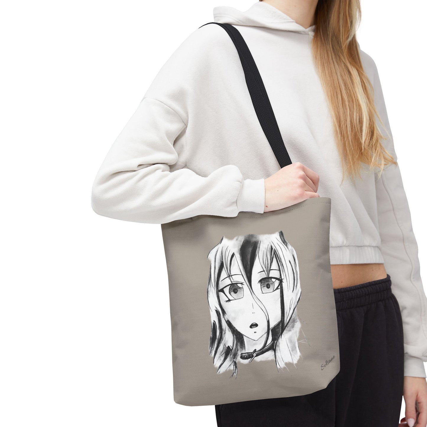 Sac en toile à croquis d’anime - Portrait de manga monochrome AOP