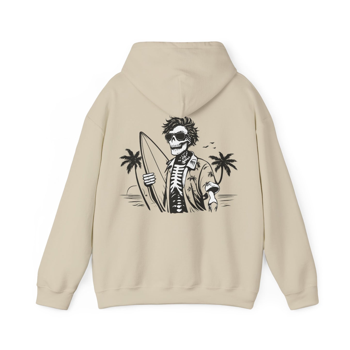 Skeleton Surfer Hoodie — Tropical Skull Surf Graphic Sweatshirt