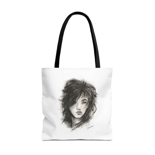 Sac en toile de portrait artistique au fusain - Tote en toile pour visage Moody Sketch
