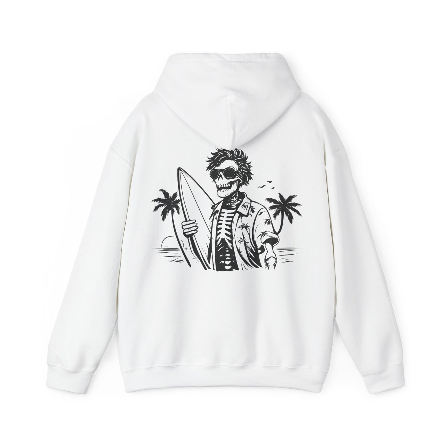 Skeleton Surfer Hoodie — Tropical Skull Surf Graphic Sweatshirt