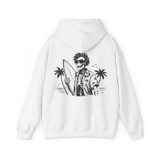 Skeleton Surfer Hoodie — Tropical Skull Surf Graphic Sweatshirt