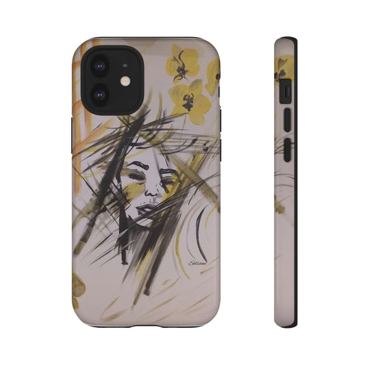 Coque de téléphone à portrait floral artistique - Dessin abstrait du visage avec un coup de pinceau