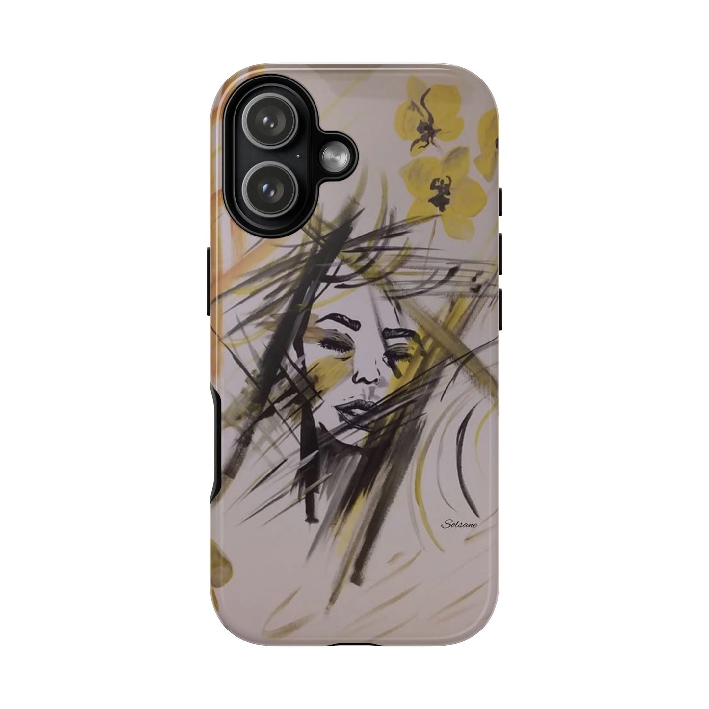 Coque de téléphone à portrait floral artistique - Dessin abstrait du visage avec un coup de pinceau
