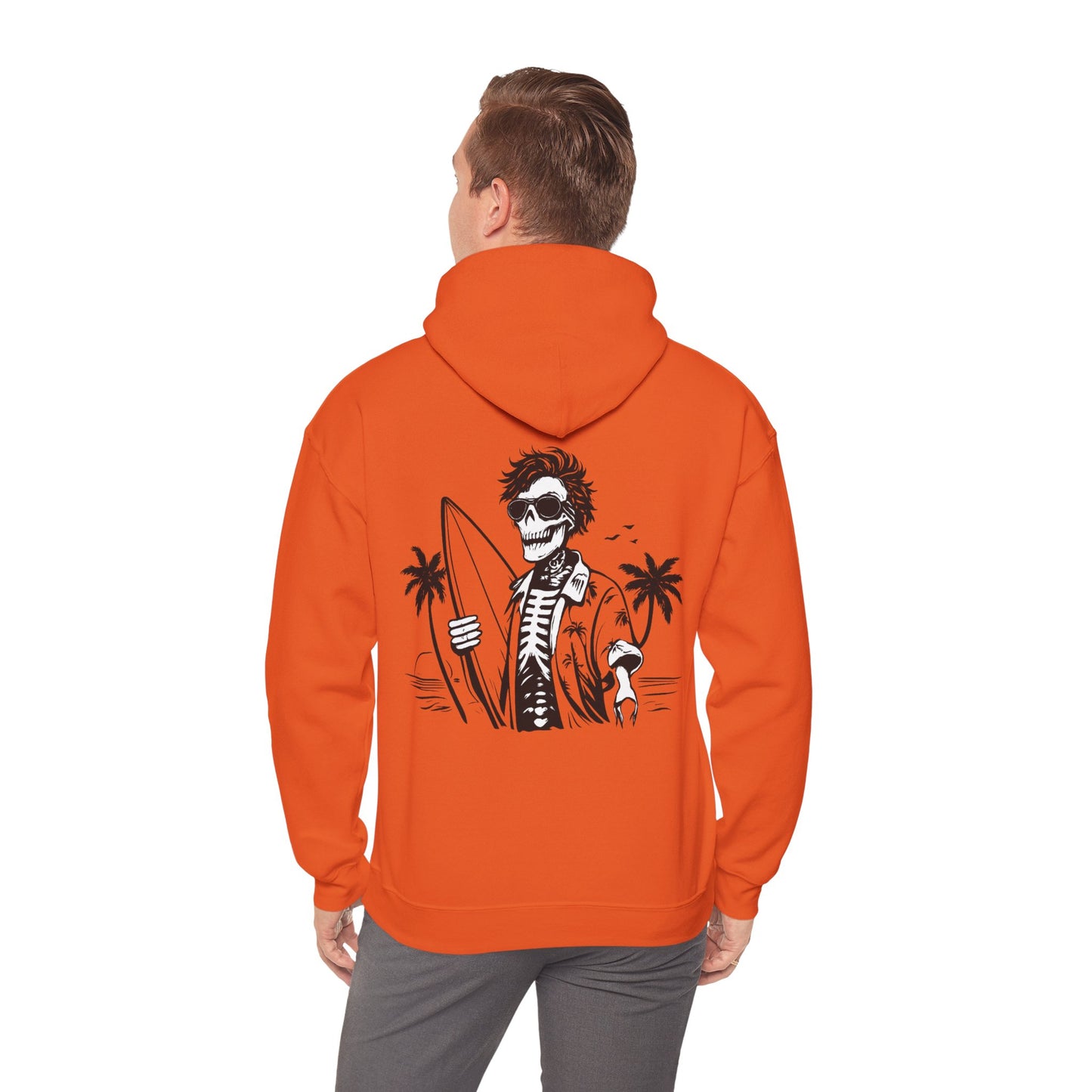 Skeleton Surfer Hoodie — Tropical Skull Surf Graphic Sweatshirt
