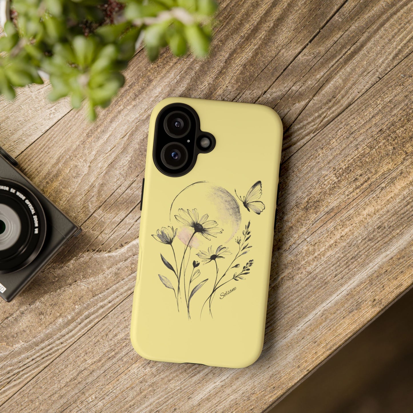 Coque de téléphone papillon fleurie jaune — Housse de protection pour smartphone résistante