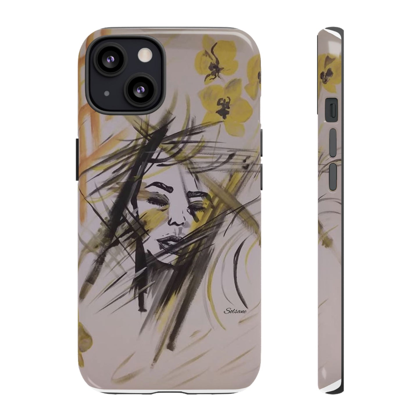 Coque de téléphone à portrait floral artistique - Dessin abstrait du visage avec un coup de pinceau