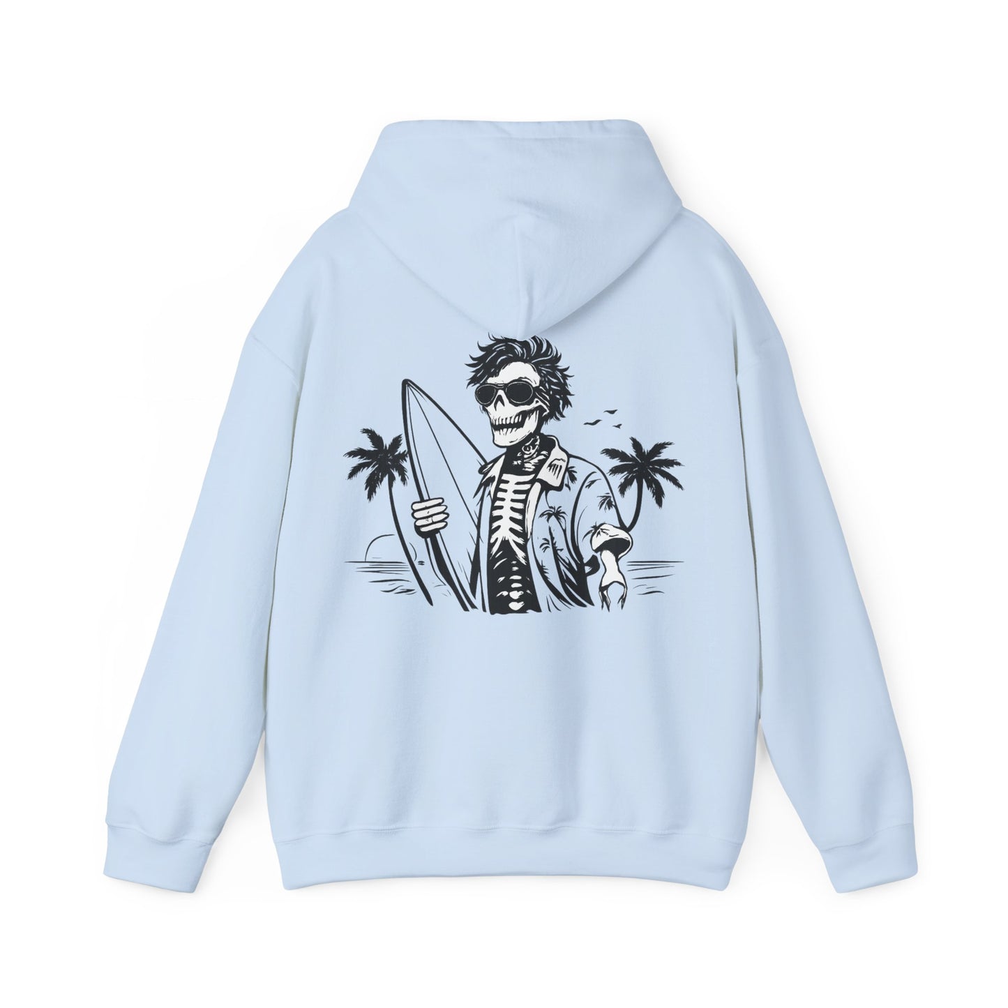 Skeleton Surfer Hoodie — Tropical Skull Surf Graphic Sweatshirt