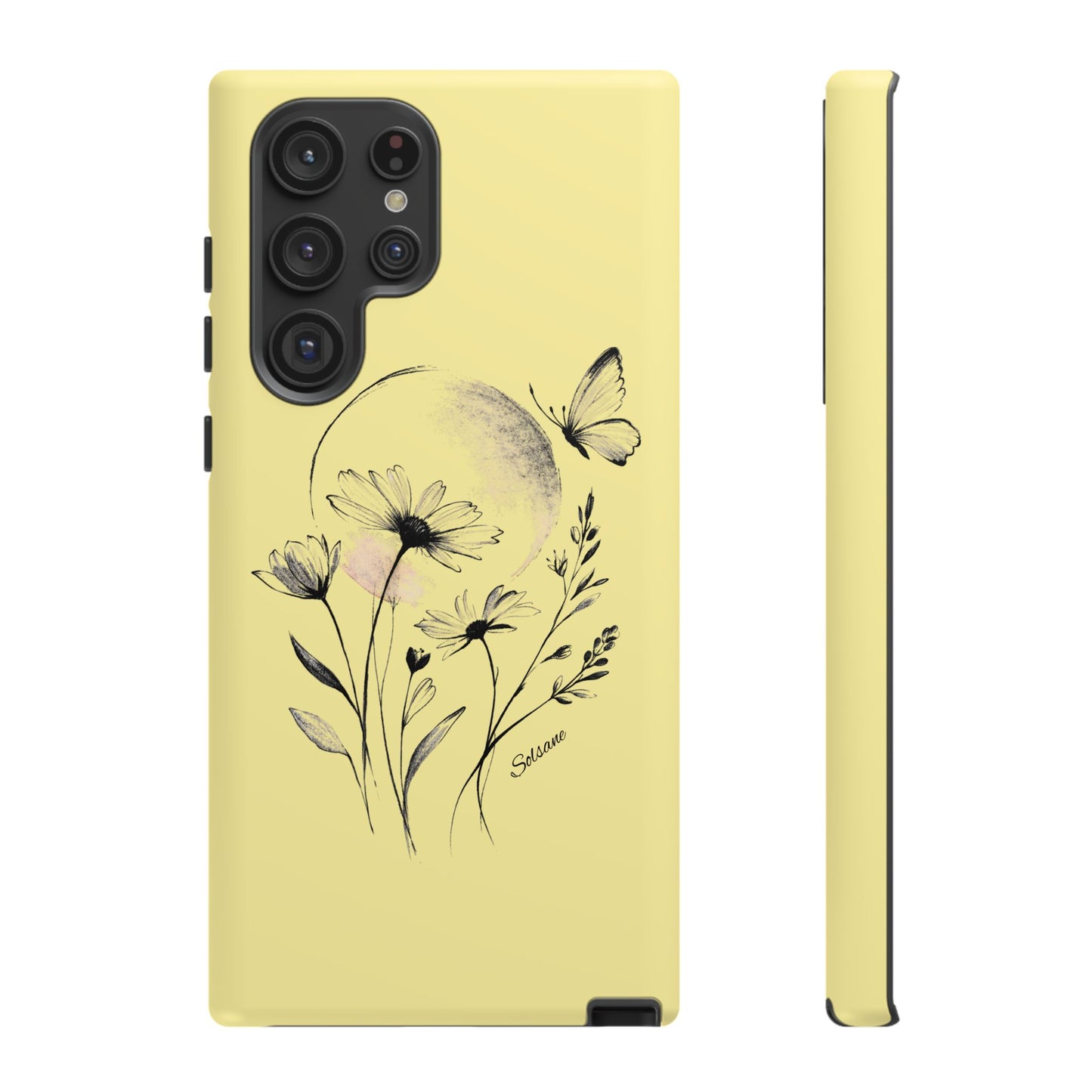 Coque de téléphone papillon fleurie jaune — Housse de protection pour smartphone résistante
