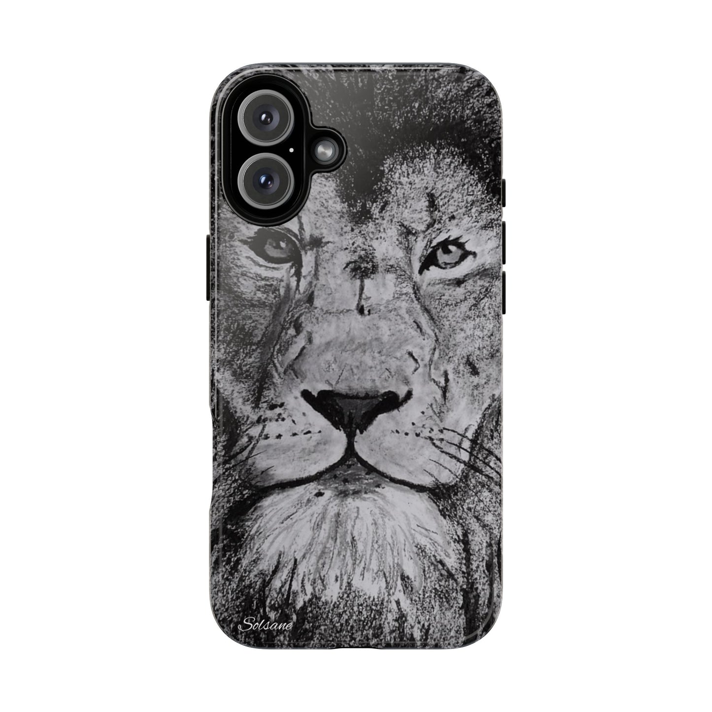 Lion Portrait Phone Case — Monochrome Wildlife Tough Protective Cover