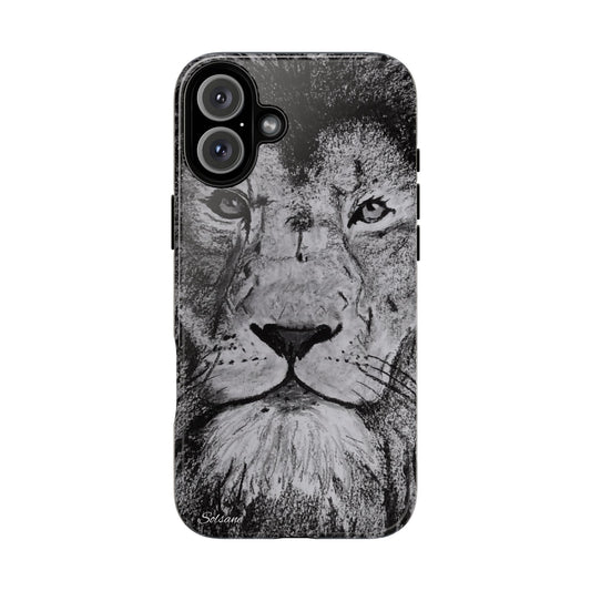 Lion Portrait Phone Case — Monochrome Wildlife Tough Protective Cover
