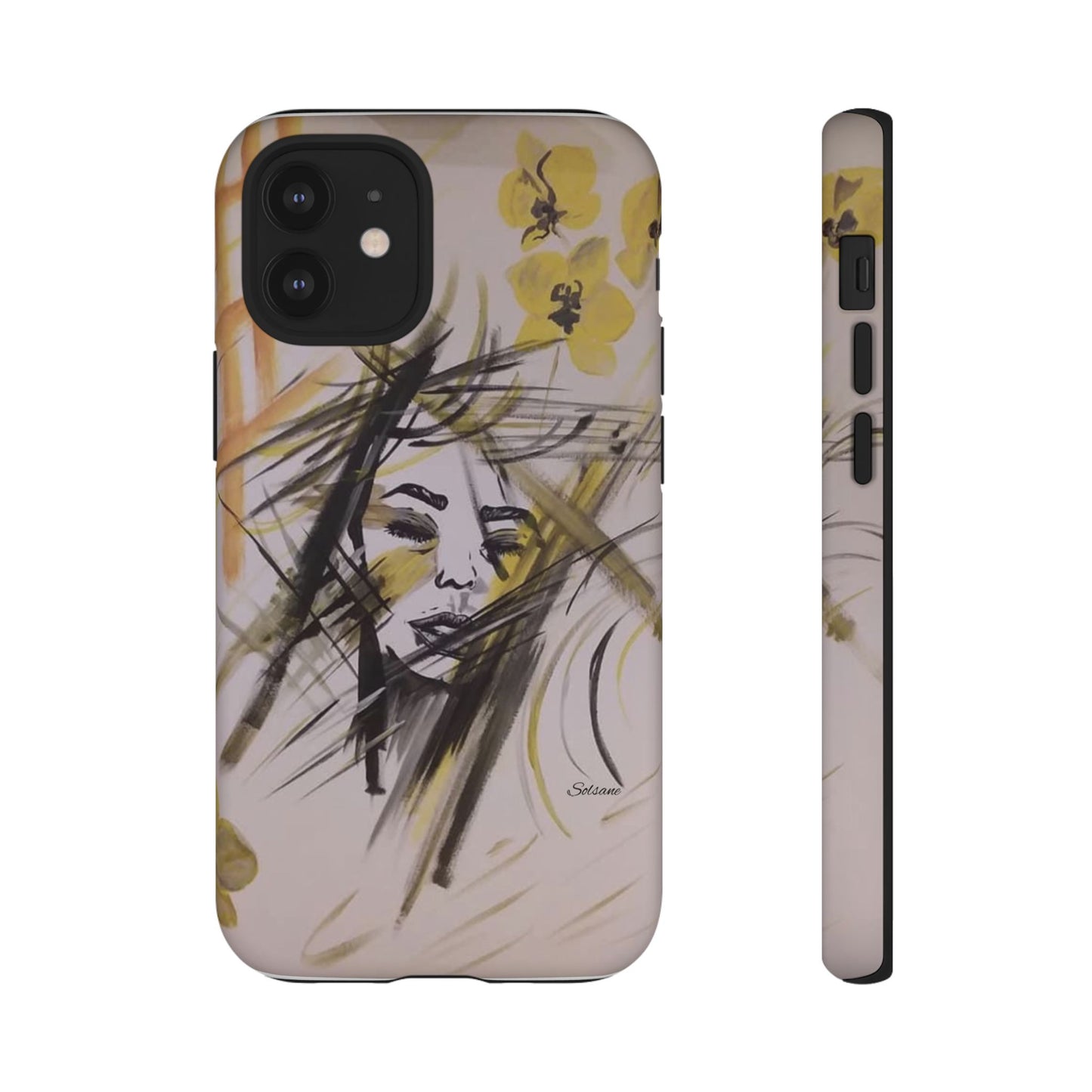 Coque de téléphone à portrait floral artistique - Dessin abstrait du visage avec un coup de pinceau