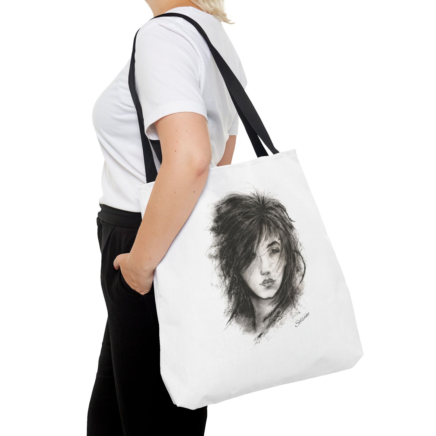 Sac en toile de portrait artistique au fusain - Tote en toile pour visage Moody Sketch
