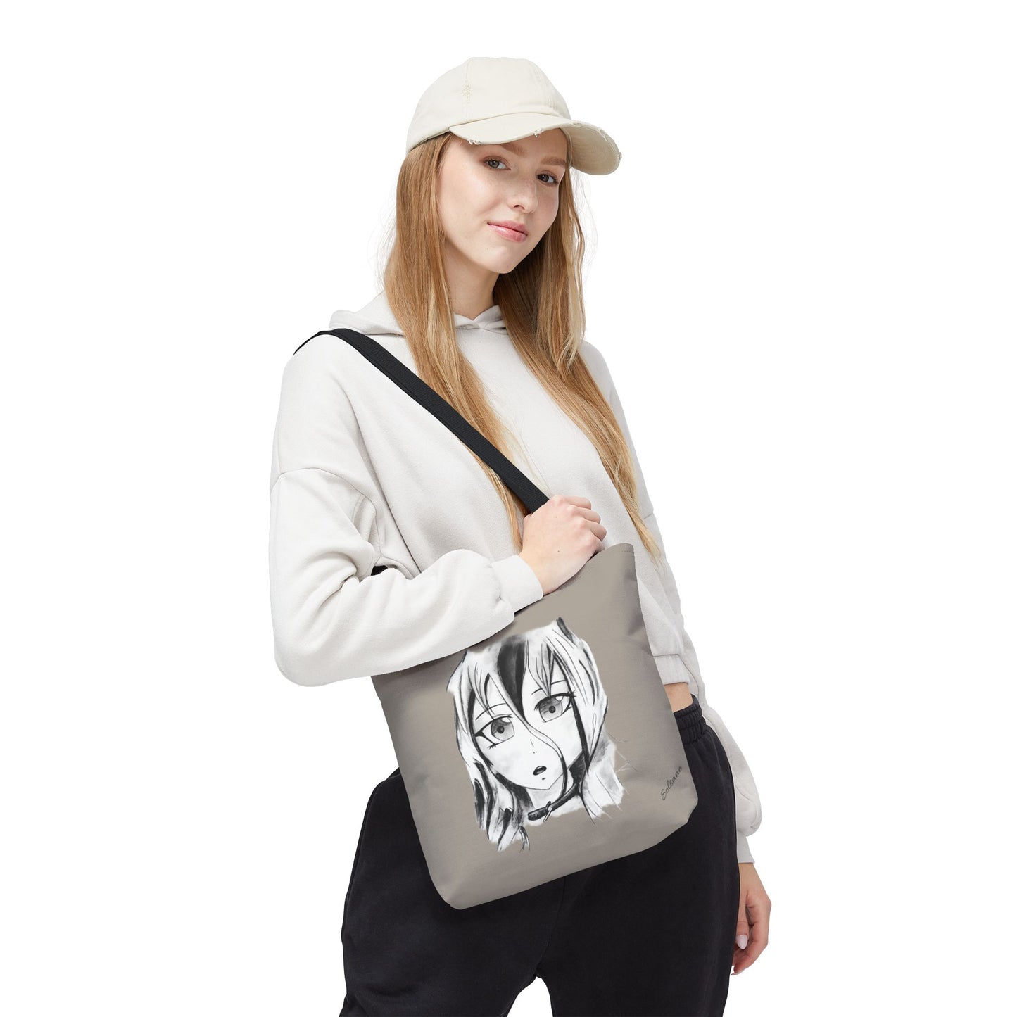 Sac en toile à croquis d’anime - Portrait de manga monochrome AOP