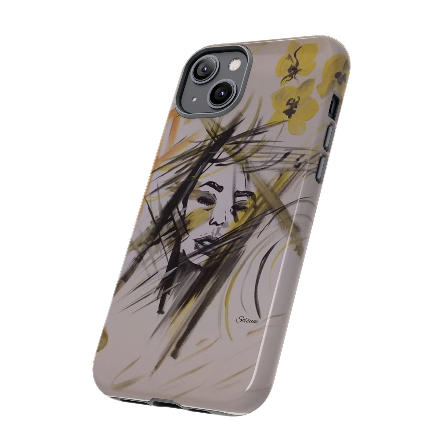 Coque de téléphone à portrait floral artistique - Dessin abstrait du visage avec un coup de pinceau