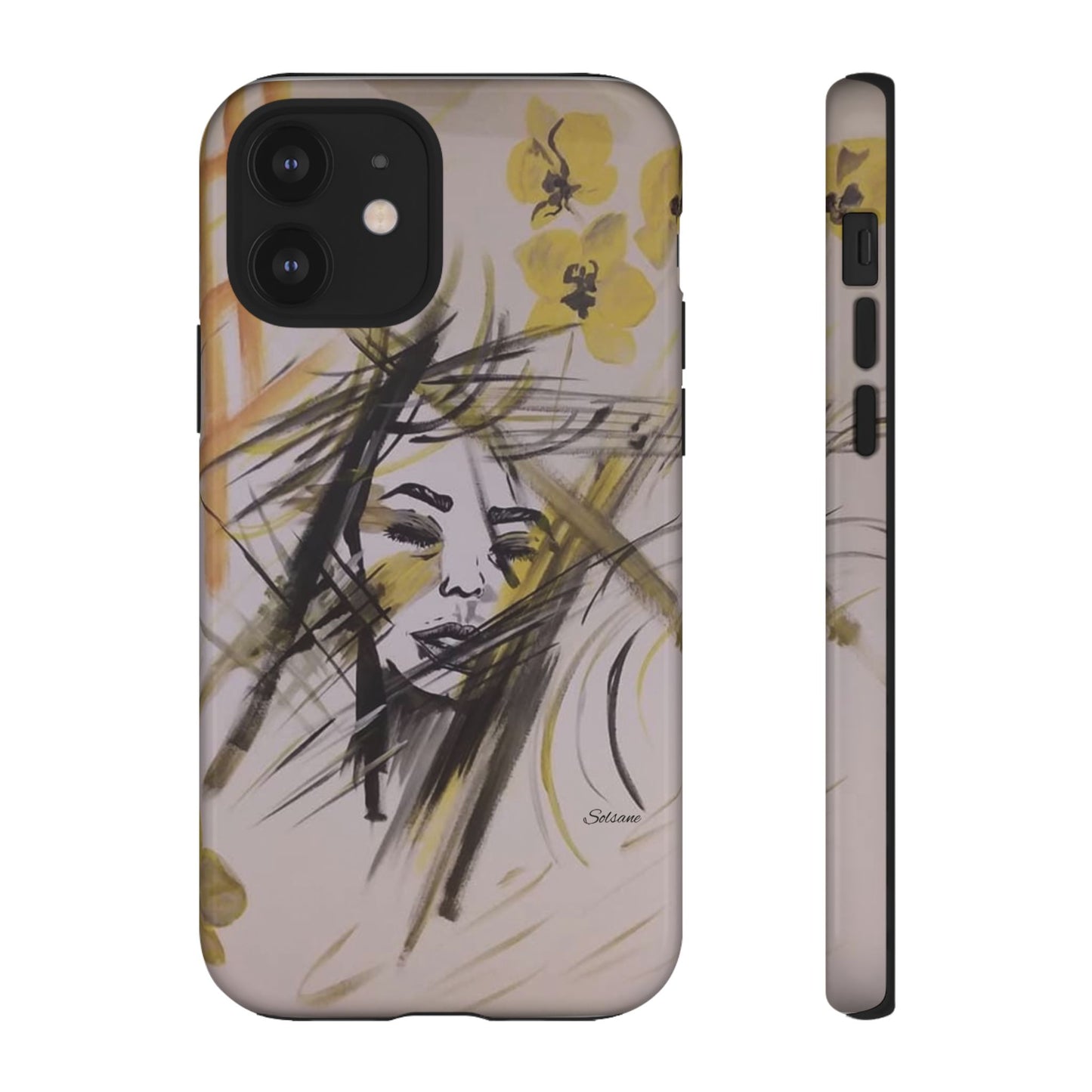 Coque de téléphone à portrait floral artistique - Dessin abstrait du visage avec un coup de pinceau