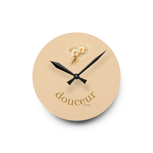 Reloj de pared acrílico - Reloj minimalista floral amarillo 'dulzura' para el hogar