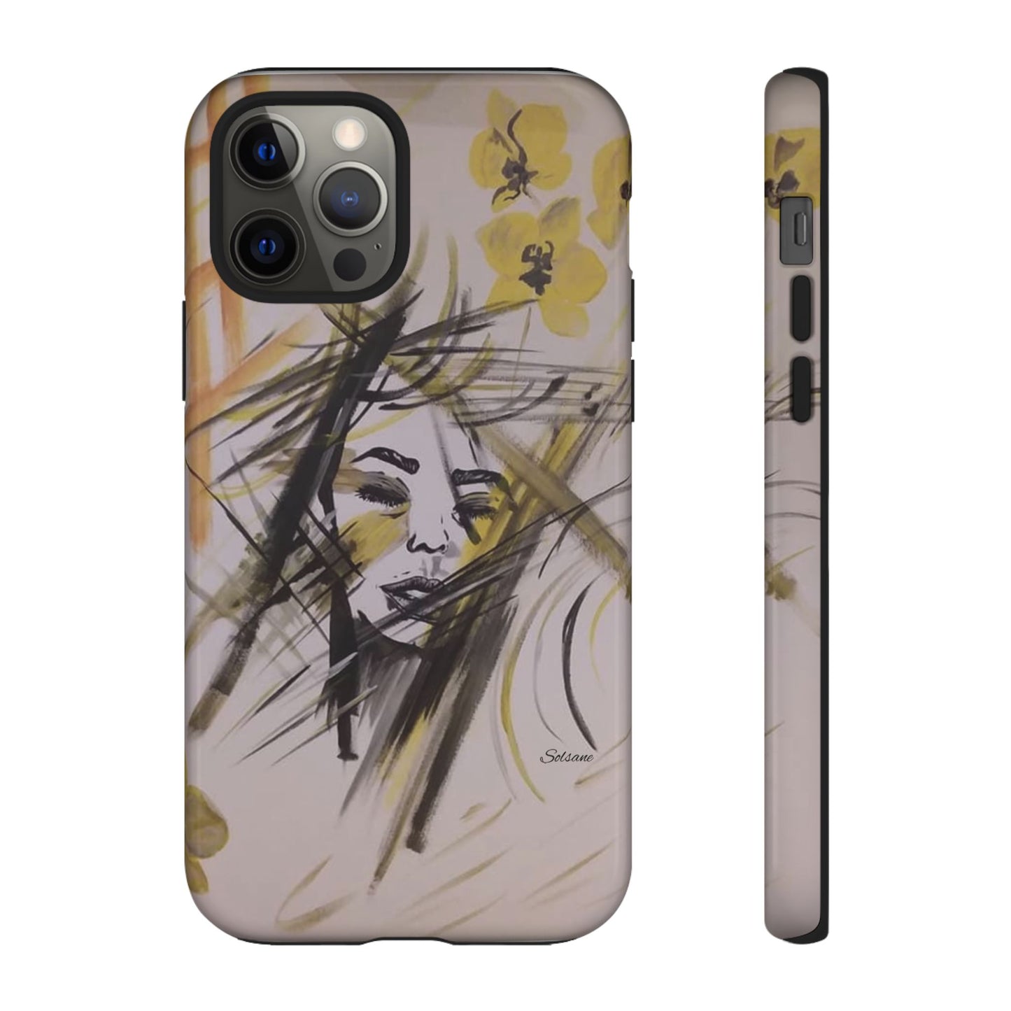Coque de téléphone à portrait floral artistique - Dessin abstrait du visage avec un coup de pinceau