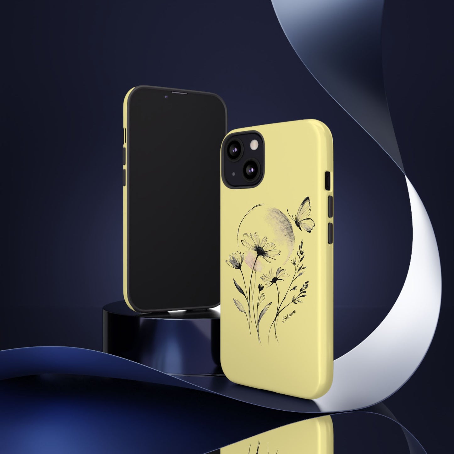 Coque de téléphone papillon fleurie jaune — Housse de protection pour smartphone résistante