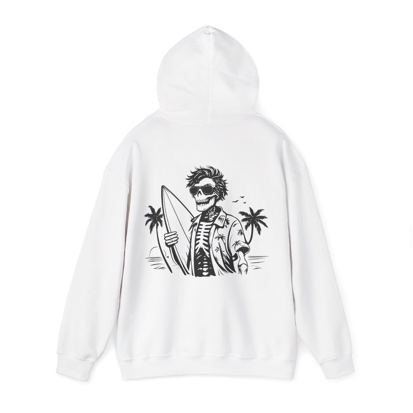 Skeleton Surfer Hoodie — Tropical Skull Surf Graphic Sweatshirt