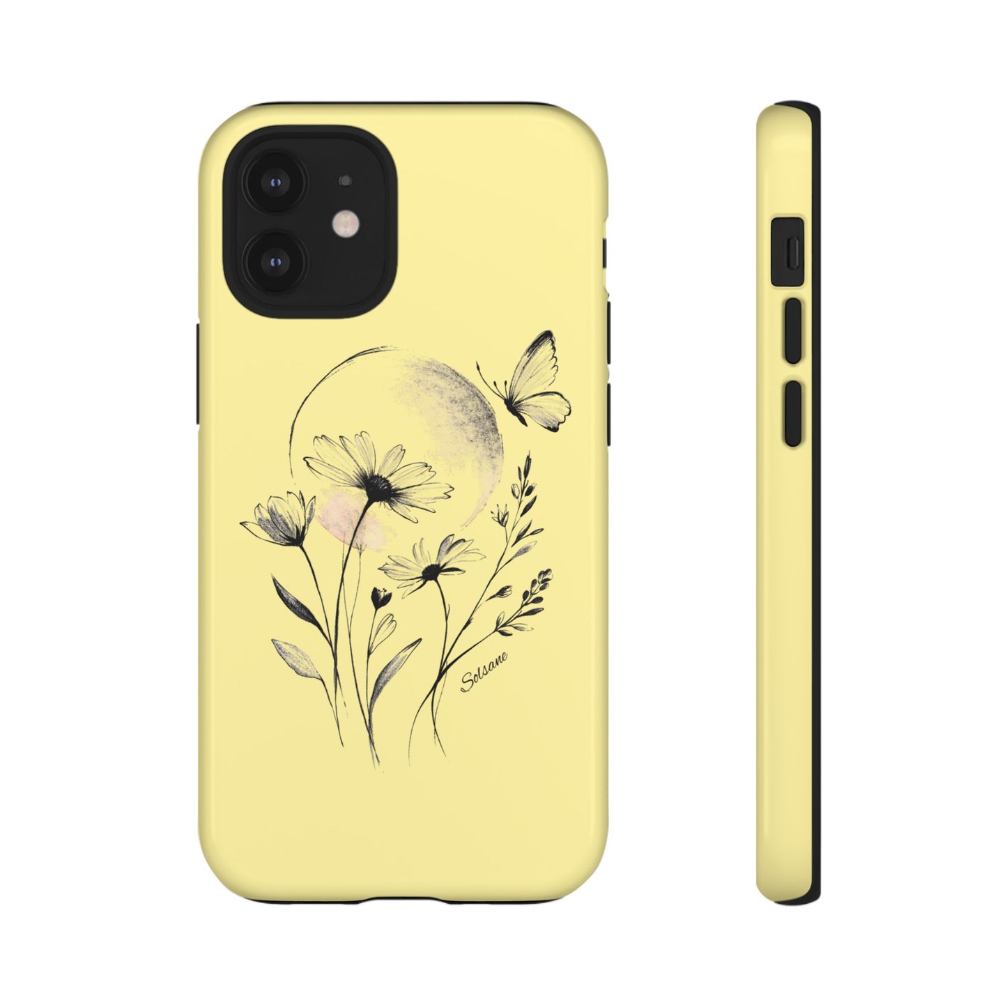 Coque de téléphone papillon fleurie jaune — Housse de protection pour smartphone résistante