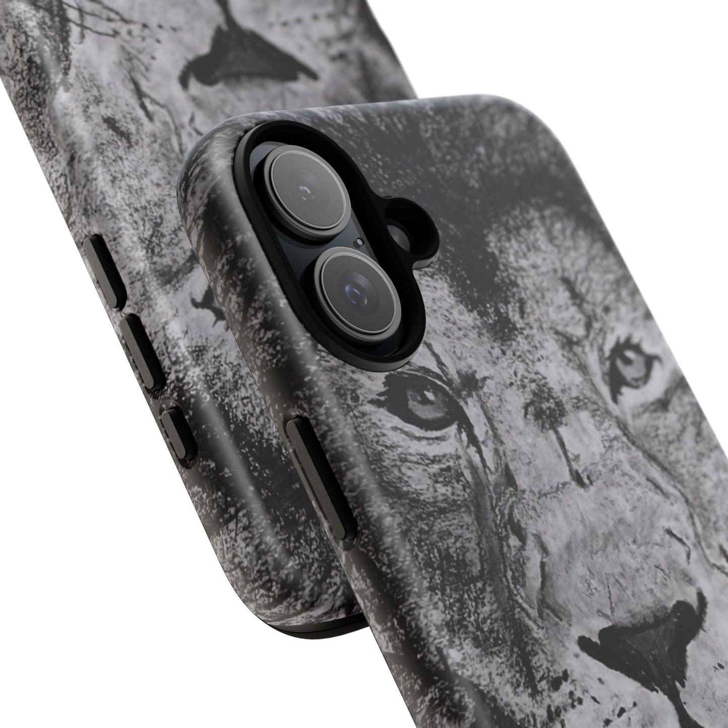 Lion Portrait Phone Case — Monochrome Wildlife Tough Protective Cover