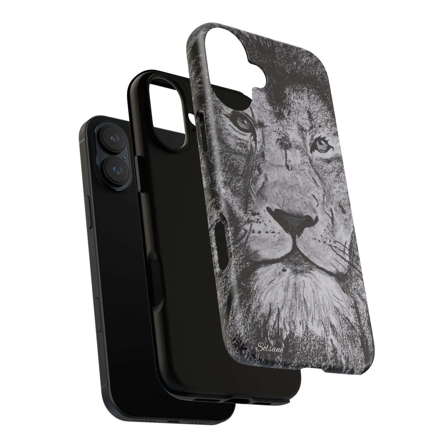 Lion Portrait Phone Case — Monochrome Wildlife Tough Protective Cover