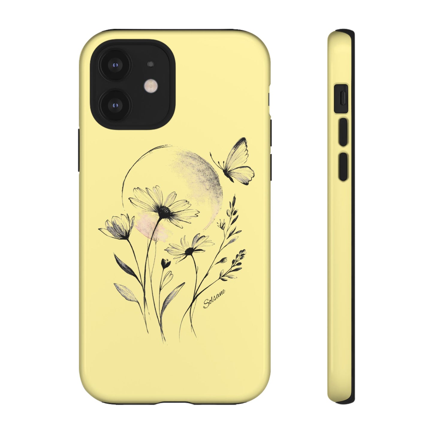 Coque de téléphone papillon fleurie jaune — Housse de protection pour smartphone résistante