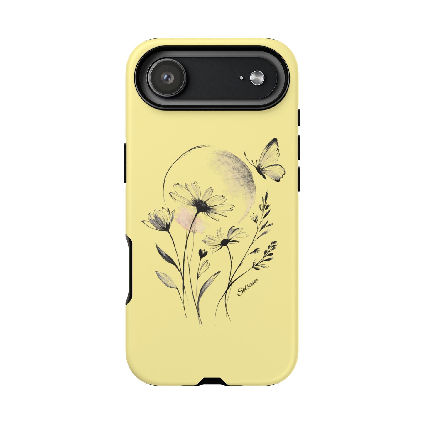Coque de téléphone papillon fleurie jaune — Housse de protection pour smartphone résistante