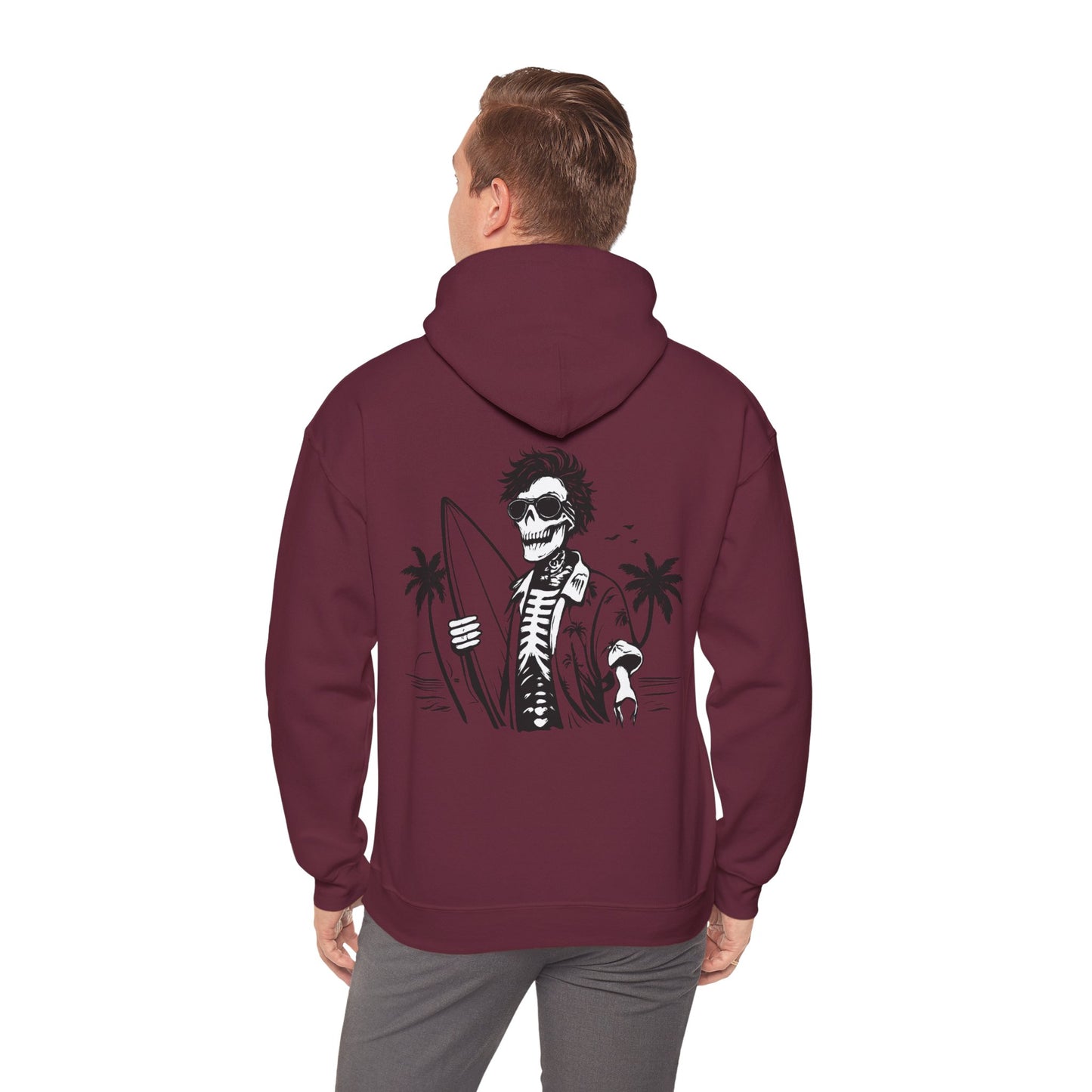Skeleton Surfer Hoodie — Tropical Skull Surf Graphic Sweatshirt