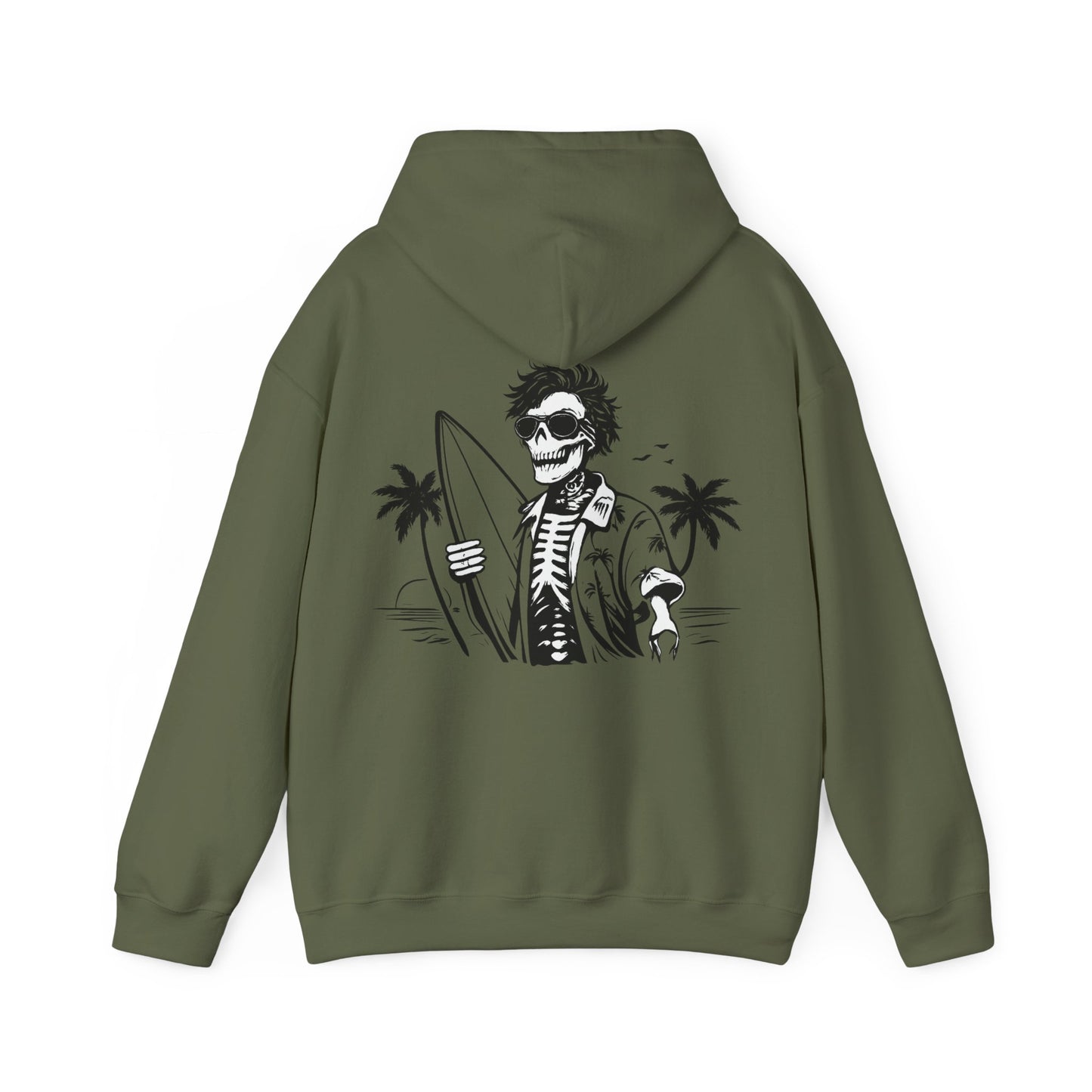 Skeleton Surfer Hoodie — Tropical Skull Surf Graphic Sweatshirt