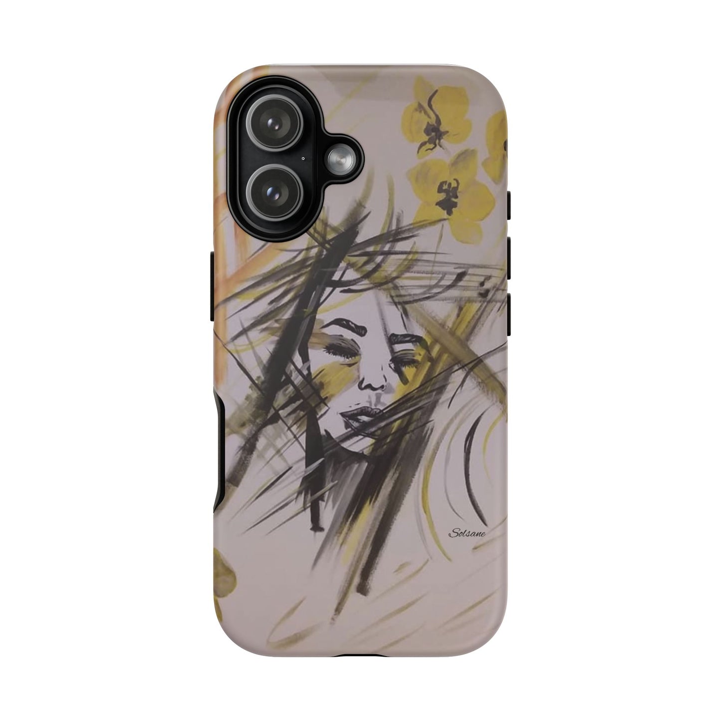 Coque de téléphone à portrait floral artistique - Dessin abstrait du visage avec un coup de pinceau