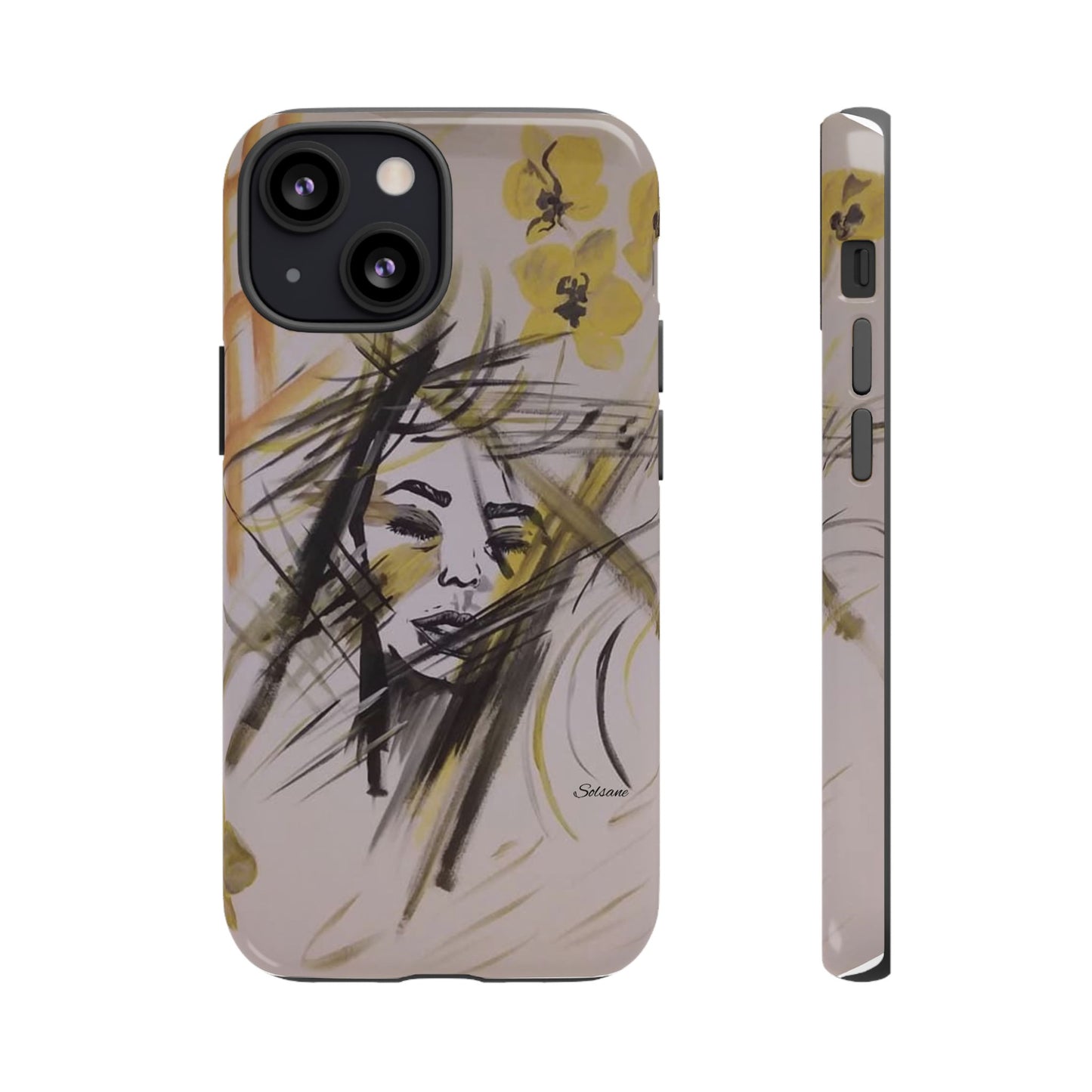 Coque de téléphone à portrait floral artistique - Dessin abstrait du visage avec un coup de pinceau