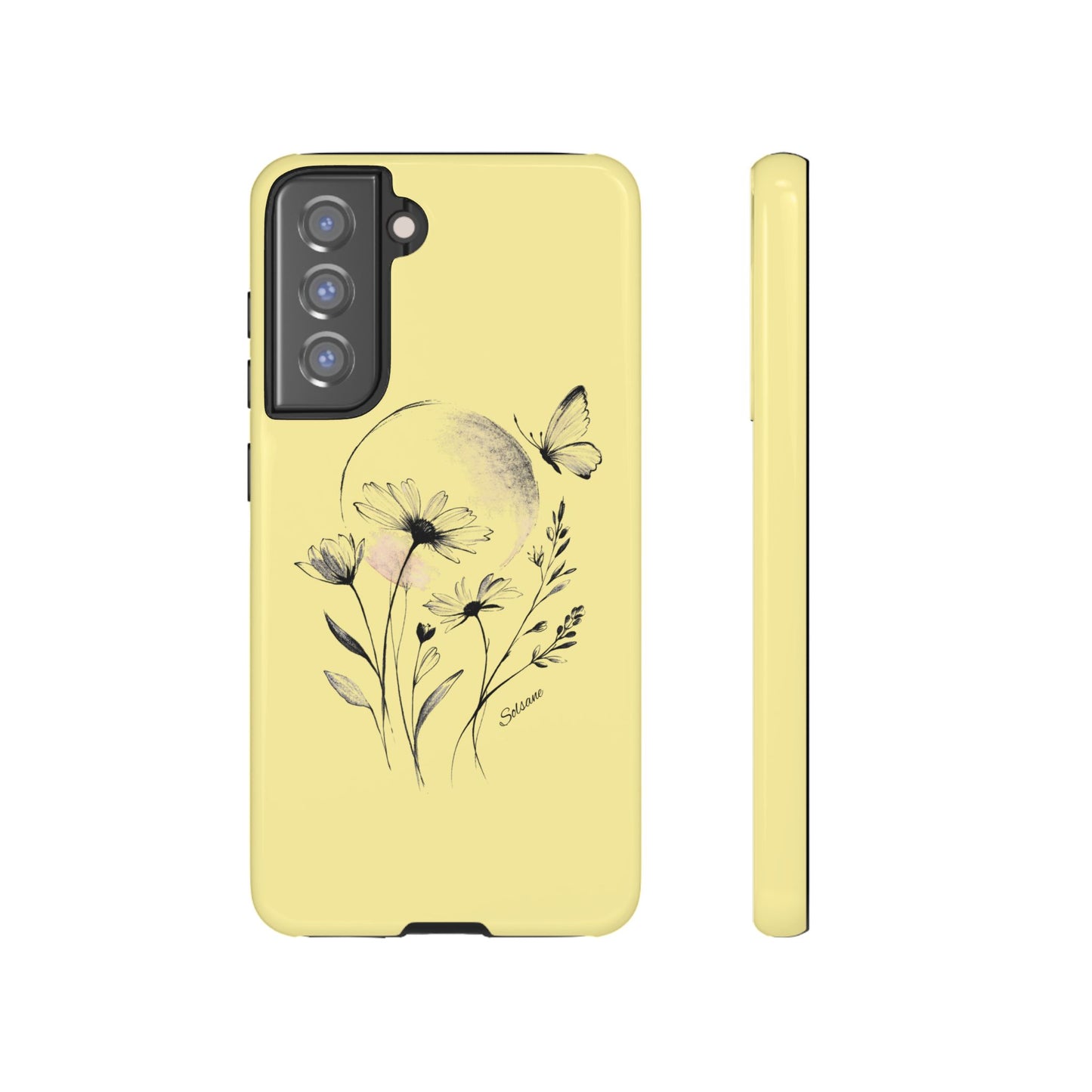Coque de téléphone papillon fleurie jaune — Housse de protection pour smartphone résistante