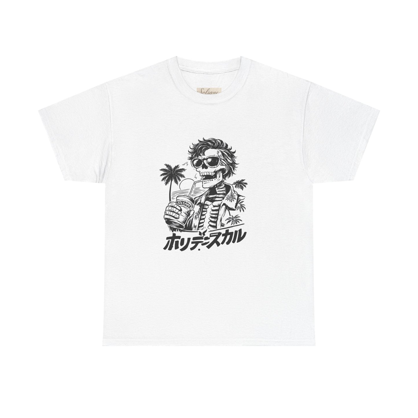Skull Surf Tee – Retro Japanese Tropical Skeleton Graphic T-Shirt