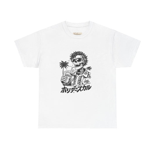 Skull Surf Tee – Retro Japanese Tropical Skeleton Graphic T-Shirt