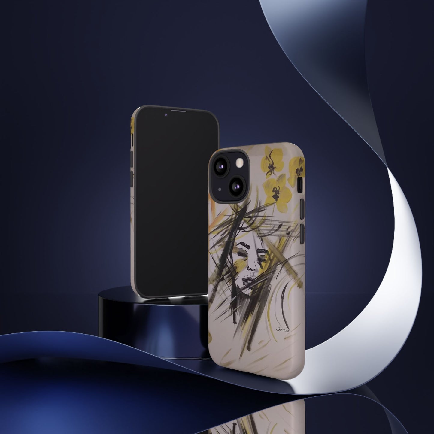 Coque de téléphone à portrait floral artistique - Dessin abstrait du visage avec un coup de pinceau