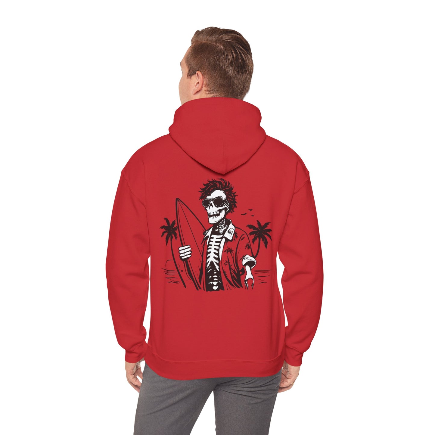 Skeleton Surfer Hoodie — Tropical Skull Surf Graphic Sweatshirt