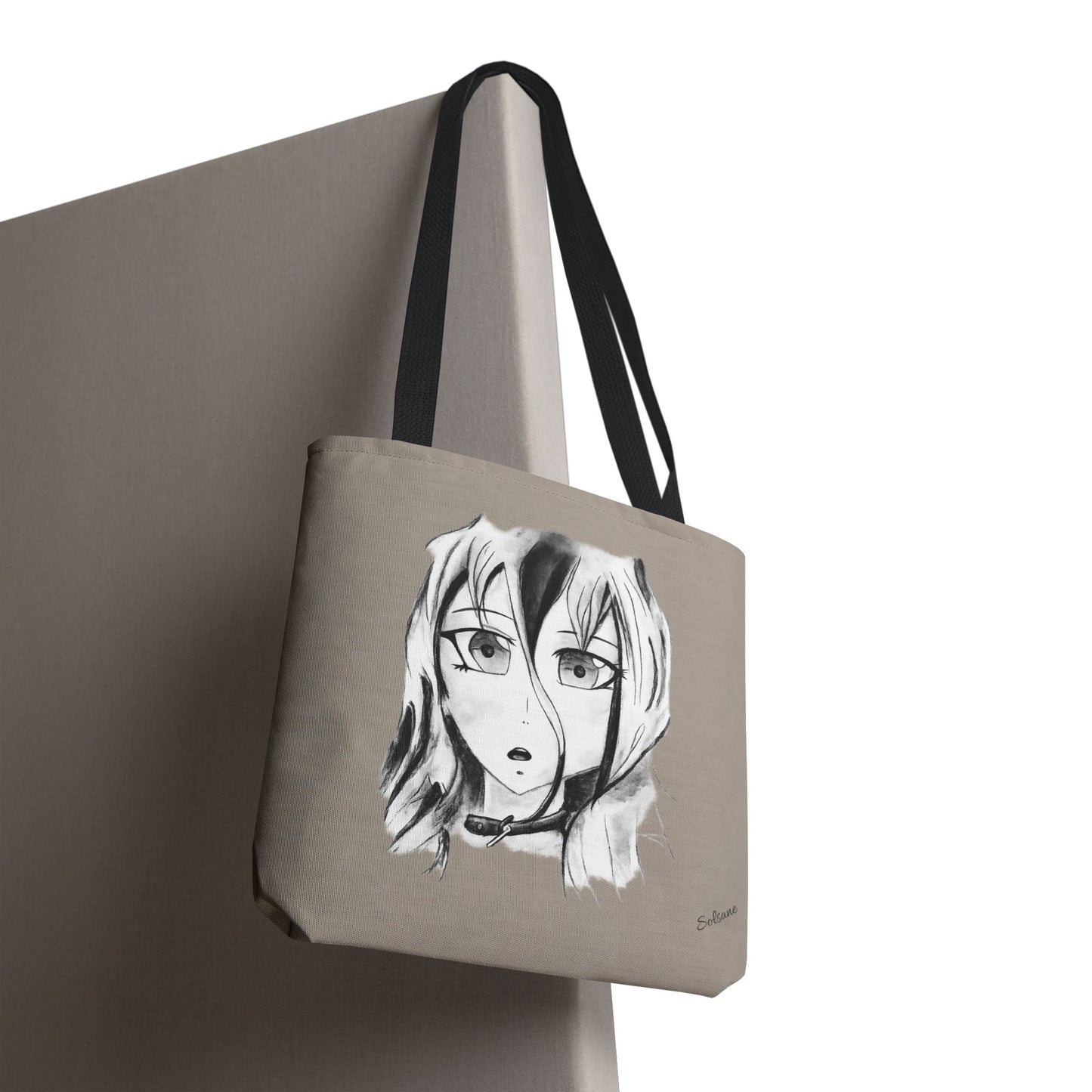 Sac en toile à croquis d’anime - Portrait de manga monochrome AOP