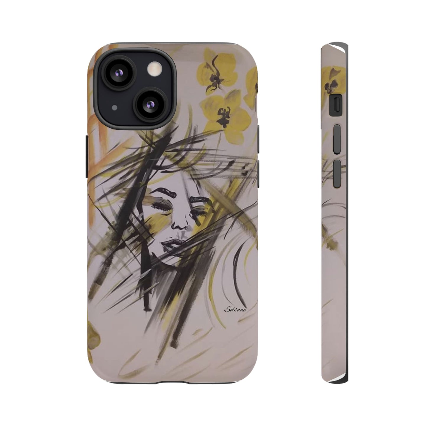 Coque de téléphone à portrait floral artistique - Dessin abstrait du visage avec un coup de pinceau