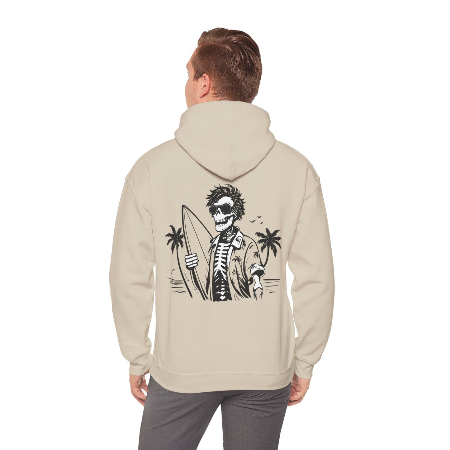 Skeleton Surfer Hoodie — Tropical Skull Surf Graphic Sweatshirt